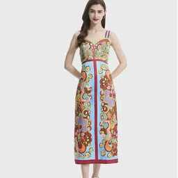 JC Collection Ethnic Motifs Printed Cut-Outs Detail A-Line Midi Dress-picture-14