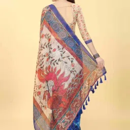 Silk Land Blue Printed Saree With Unstitched Blouse image 2
