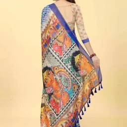 Silk Land Blue Printed Saree With Unstitched Blouse image 2