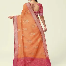 Banarasi Silk Works Peach Cotton Woven Saree With Unstitched Blouse image 2