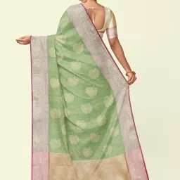 Banarasi Silk Works Green Woven Saree With Unstitched Blouse image 2
