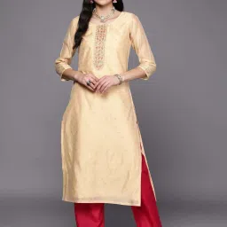 Libas Peach Embroidered Straight Kurta image 1