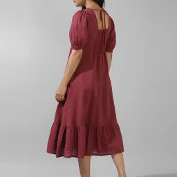 Fabindia Maroon Cotton Self Pattern A-Line Dress image 2