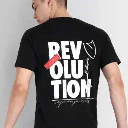 Dcyphr Black Regular Fit Revolution Graphic T-Shirt image 2