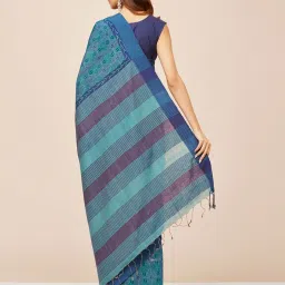 Fabindia Blue Printed Saree Without Blouse image 2