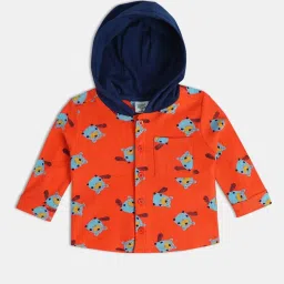 MINIKLUB Boys Orange Printed Full Sleeves Shirt image 1