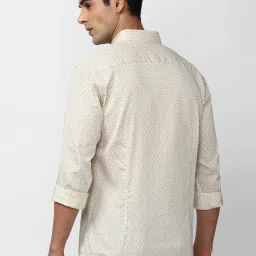 V Dot Beige Cotton Slim Fit Printed Shirt image 2