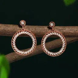 Zaveri Pearls Rose Gold Tone Cubic Zirconia Embellished Contemporary Brass Drop Earrings-ZPFK17171-picture-33