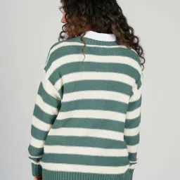 American Eagle Outfitters Green & White Striped Sweater image 2
