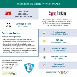 Swayam Sigma Grey & Black 7 ft. Eyelets Door Curtains - Set of 2 image 5