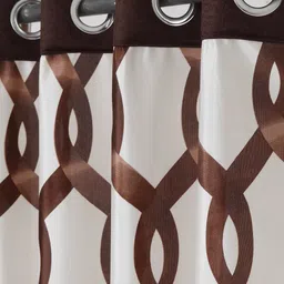 Cortina Set of 2 Brown & Off-White Printed Long Door Curtains image 5