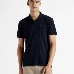 Levi's Navy Cotton Slim Fit Self Pattern Polo T-Shirt image 1