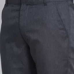 Jainish Black Cotton Tapered Fit Self Pattern Flat Front Trousers image 5