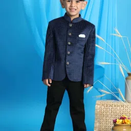 VASTRAMAY Boys Blue Solid Full Sleeves Jodhpuri image 1
