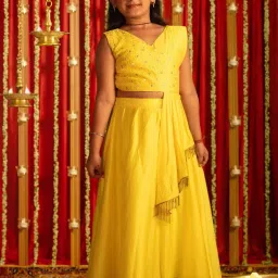 VASTRAMAY Girls Yellow Embroidery Lehenga Cholis image 1