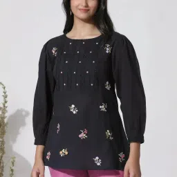 W Black Cotton Embroidered Top image 1