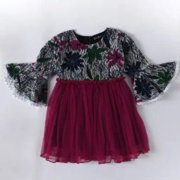 Bella Moda Kids Black & Magenta Embroidered Fit & Flare Dress-picture-4
