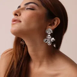 Perfectly Average Textured Sunflower Drop Earrings Silver image 1