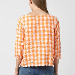Van Heusen Orange Cotton Chequered Top image 2