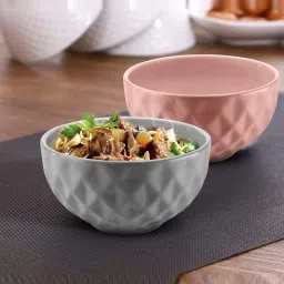 Urban Chef Pink & Grey Ceramic Handcrafted Microwave Safe Bowl - Set of 2 image 1