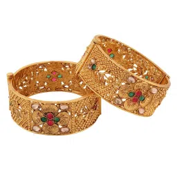 Saraf RS Jewellery Set Of 2 Gold Plated Multi stone Studded Antique Bangles image 1