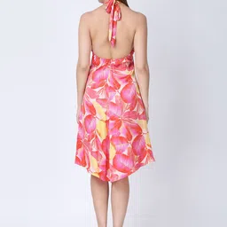 SZN Print Tie-Up Neck Satin Empire Dress image 3