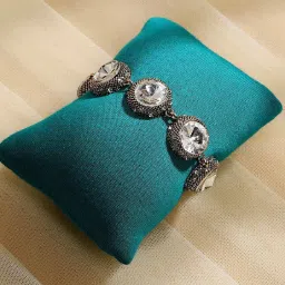 Sohi Women's Textured Crystal Bracelet - Silver image 1