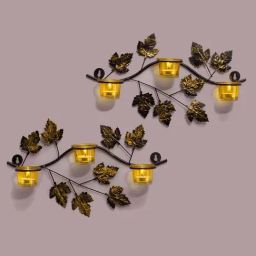 Homesake 'Maple Leaf Christmas' Light Yellow Metal Wall Mount Candle Holder - Set of 2-picture-17