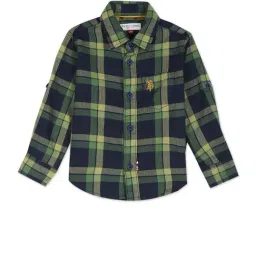 U.S. Polo Assn. Boys Dark Green Checks Full Sleeves Shirt-picture-28