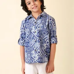 Fabindia Kids Blue Printed Full Sleeves Shirt-image-35