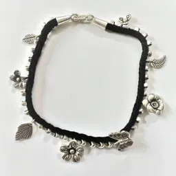 Arte Jewels 925 Sterling Silver Black Thread Charms Anklet for Women-image-27