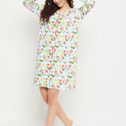 Clovia Light Blue Cotton Printed Night Dress image 1
