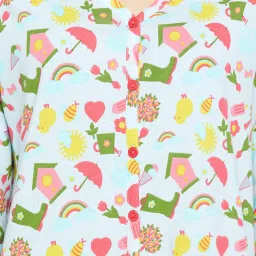 Clovia Light Blue Cotton Printed Night Dress image 5