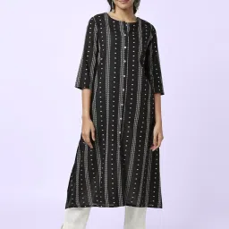 YU by Pantaloons Black Cotton Printed A Line Kurta image 2