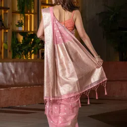 BEATITUDE Pink Woven Saree With Unstitched Blouse image 2
