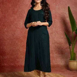 Libas Green Embellished Straight Kurta image 1