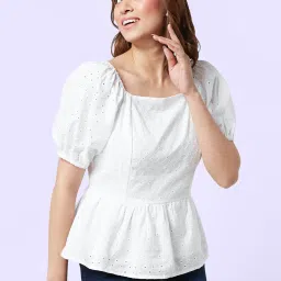 YU by Pantaloons White Cotton Self Pattern Top image 2