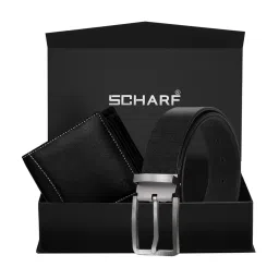 SCHARF Black Solid Wallet & Formal Belt Combo Gift Set For Men image 2