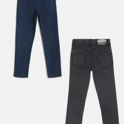 Tales & Stories Kids Dark Grey & Dark Blue Solid Jeans (Pack Of 2) image 2