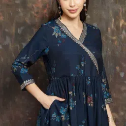 Melange By Lifestyle Navy Regular Fit Floral Print Kurta image 5