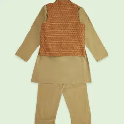 Indus Route by Pantaloons Kids Red & Beige Jacquard Full Sleeves Kurta Set image 2