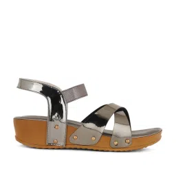 Iconics Women's Gun Metal Cross Strap Wedges image 2