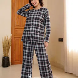 SANSKRUTIHOMES Women Checked Round Neck Pure Cotton Night suit-image-47