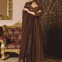 Calmna Brown Berry Chikankari Anarkali Suit Set image 1