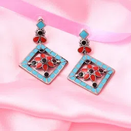 Estele Rhodium-Plated Oxidized Geometric Dangler Earrings for Women/Girls image 2