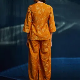 Pink Fort Yellow Floral Print Wrap Top With Pants image 2