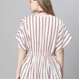 Oxolloxo White & Maroon Stripes Beachwear Kaftan image 2