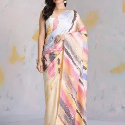 navyasa by liva Peach Printed Saree With Unstitched Blouse-picture-16