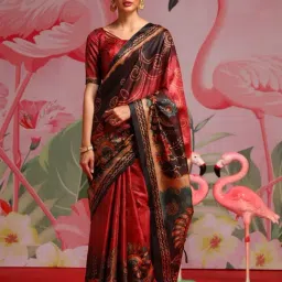 Saree Mall Red Floral Print Saree With Unstitched Blouse-image-45