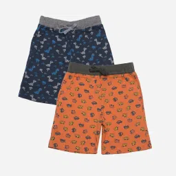Dollar Boys Navy & Orange Printed Bermuda (Pack Of 2) image 1